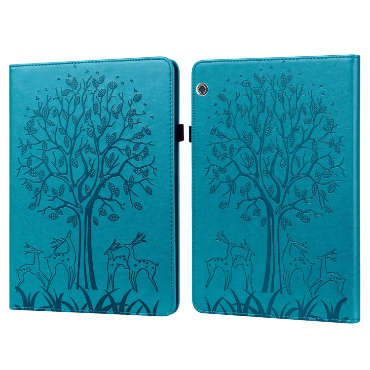 For Huawei MediaPad T5 Tree & Deer Pattern Pressed Printing Horizontal Flip PU Leather Case with Holder & Card Slots(Blue) - Huawei by PMC TechLife | Online Shopping South Africa | PMC TechLife | Buy Now Pay Later Mobicred