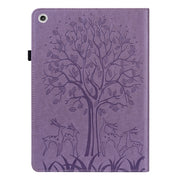 For Lenovo M10 TB-X505L Tree & Deer Pattern Pressed Printing Horizontal Flip PU Leather Case with Holder & Card Slots(Purple)