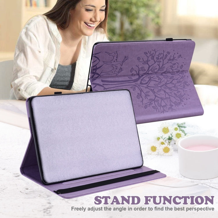 For Lenovo M10 TB-X505L Tree & Deer Pattern Pressed Printing Horizontal Flip PU Leather Case with Holder & Card Slots(Purple)