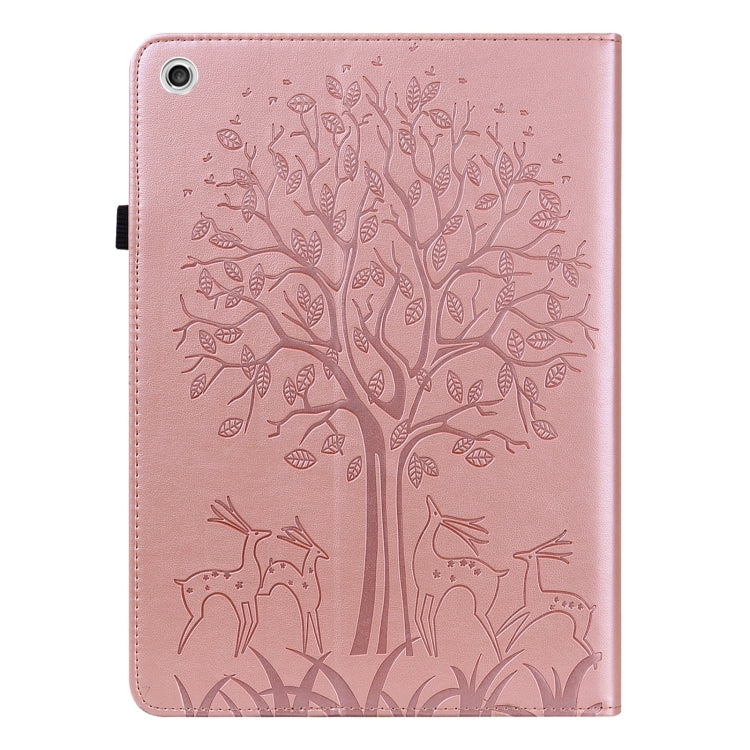 For Lenovo M10 TB-X505L Tree & Deer Pattern Pressed Printing Horizontal Flip PU Leather Case with Holder & Card Slots(Pink) - Lenovo by PMC TechLife | Online Shopping South Africa | PMC TechLife | Buy Now Pay Later Mobicred