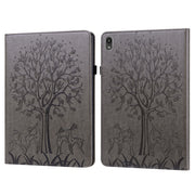 For Lenovo Tab P11 2020 / P11 Plus 2021 Tree & Deer Pattern Pressed Printing Horizontal Flip PU Leather Case with Holder & Card Slots(Grey)
