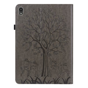For Lenovo Tab P11 2020 / P11 Plus 2021 Tree & Deer Pattern Pressed Printing Horizontal Flip PU Leather Case with Holder & Card Slots(Grey)