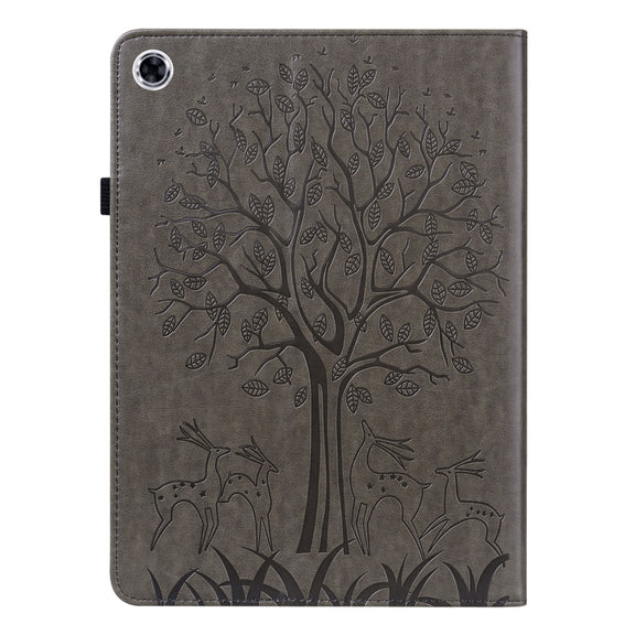 For Lenovo Tab M10 HD Gen 2 Tree & Deer Pattern Pressed Printing Horizontal Flip PU Leather Case with Holder & Card Slots(Pink)