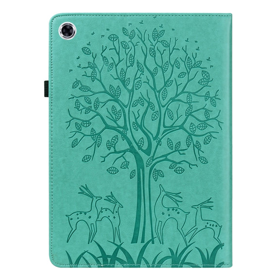 For Lenovo Tab M10 HD Gen 2 Tree & Deer Pattern Pressed Printing Horizontal Flip PU Leather Case with Holder & Card Slots(Green)