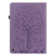 For Amazon Kindle Fire HD 10 / 10 Plus 2021 Tree & Deer Pattern Pressed Printing Horizontal Flip PU Leather Case with Holder & Card Slots(Purple)