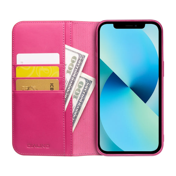 For iPhone 13 QIALINO Business Horizontal Flip Leather Case with Holder & Card Slots & Wallet (Rose Red)