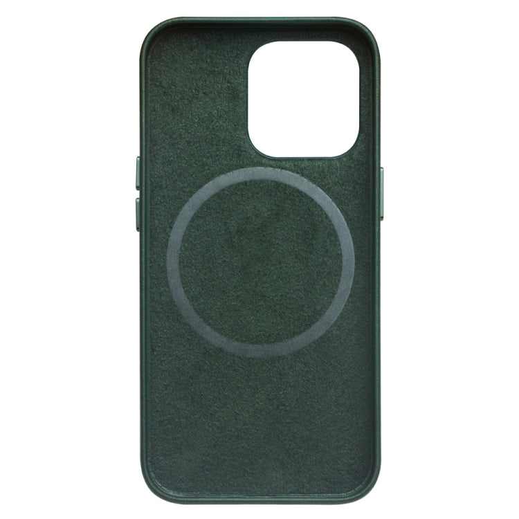 For iPhone 13 QIALINO Nappa Cowhide MagSafe Magnetic Protective Case(Dark Green)