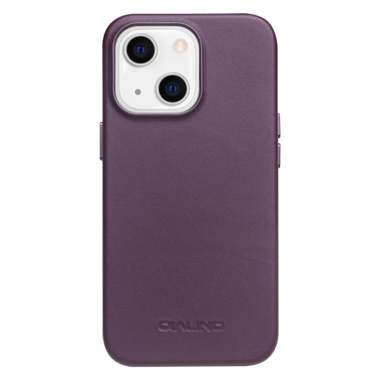 For iPhone 13 QIALINO Nappa Cowhide MagSafe Magnetic Protective Case(Purple Crystal)