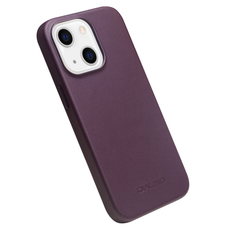 For iPhone 13 QIALINO Nappa Cowhide MagSafe Magnetic Protective Case(Purple Crystal)