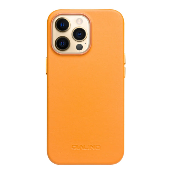 For iPhone 13 Pro Max QIALINO Nappa Cowhide MagSafe Magnetic Protective Case (Orange)