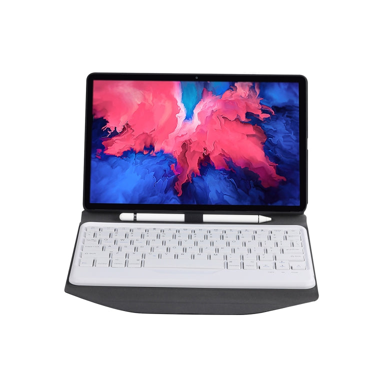 BM12 Diamond Texture Detachable Bluetooth Keyboard Leather Tablet Case with Pen Slot & Triangular Back Support For Lenovo Pad Plus 11 inch TB-J607F / Tab P11 11 inch TB-J606F(Black White)