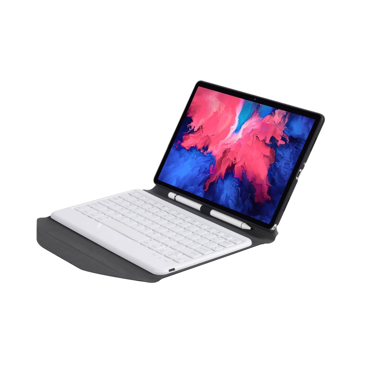 BM12 Diamond Texture Detachable Bluetooth Keyboard Leather Tablet Case with Pen Slot & Triangular Back Support For Lenovo Pad Plus 11 inch TB-J607F / Tab P11 11 inch TB-J606F(Black White)