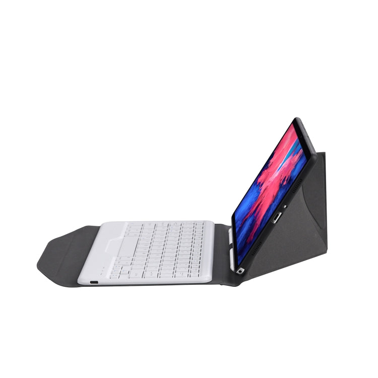 BM12 Diamond Texture Detachable Bluetooth Keyboard Leather Tablet Case with Pen Slot & Triangular Back Support For Lenovo Pad Plus 11 inch TB-J607F / Tab P11 11 inch TB-J606F(Black White)