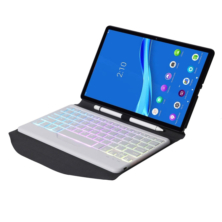 BM10S Backlight Edition Diamond Texture Detachable Bluetooth Keyboard Leather Tablet Case with Pen Slot & Triangular Back Support For Lenovo Smart Tab M10 HPD Plus TB-X606F 10.3 inch(Black White) - Lenovo Keyboard by PMC TechLife | Online Shopping South Africa | PMC TechLife