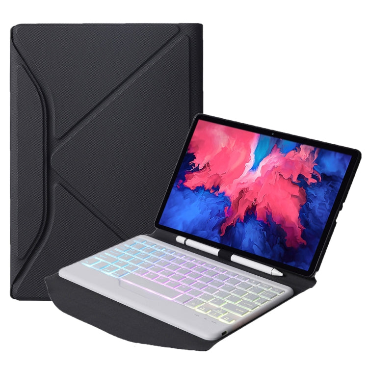 BM12S Backlight Edition Diamond Texture Detachable Bluetooth Keyboard Leather Tablet Case with Pen Slot & Triangular Back Support For Lenovo Pad Plus 11 inch TB-J607F / Tab P11 11 inch TB-J606F(Black White) - Lenovo Keyboard by PMC TechLife | Online Shopping South Africa | PMC TechLife