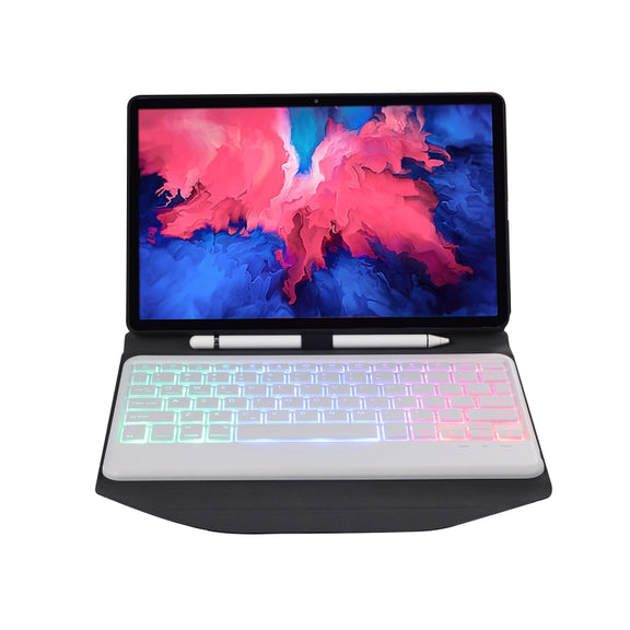 BM12S Backlight Edition Diamond Texture Detachable Bluetooth Keyboard Leather Tablet Case with Pen Slot & Triangular Back Support For Lenovo Pad Plus 11 inch TB-J607F / Tab P11 11 inch TB-J606F(Black White)