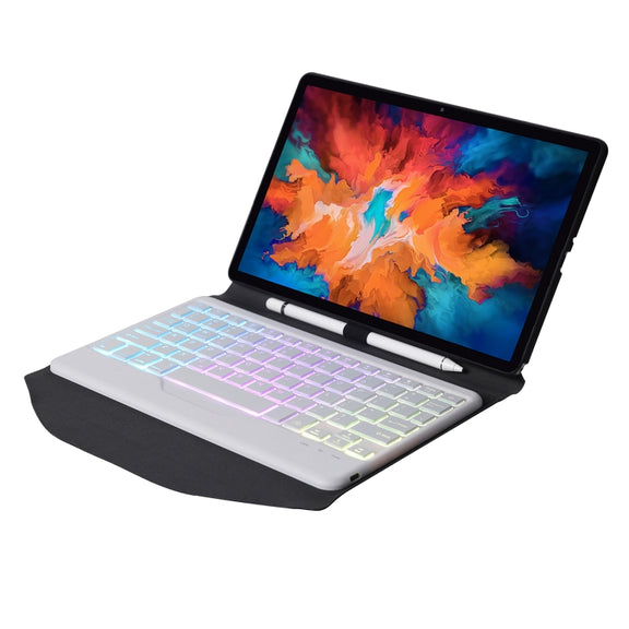 BM13S Backlight Edition Diamond Texture Detachable Bluetooth Keyboard Leather Tablet Case with Pen Slot & Triangular Back Support For Lenovo Pad Pro 11.5 inch 2021 TB-J716F / Tab P11 Pro 11.5 inch TB-J706F(Black White)