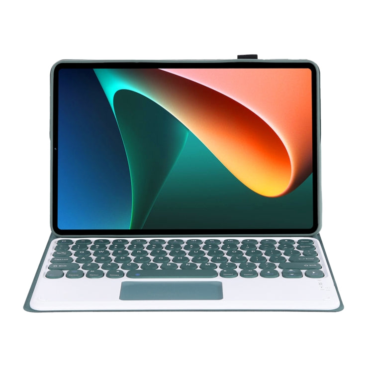 Y0N5-A TPU Tablet Case Lambskin Texture Round Keycap Bluetooth Keyboard Leather Tablet Case with Holder & Touchpad For Xiaomi Pad 5 / 5 Pro(Dark Green + Dark Green) - Others Keyboard by PMC TechLife | Online Shopping South Africa | PMC TechLife