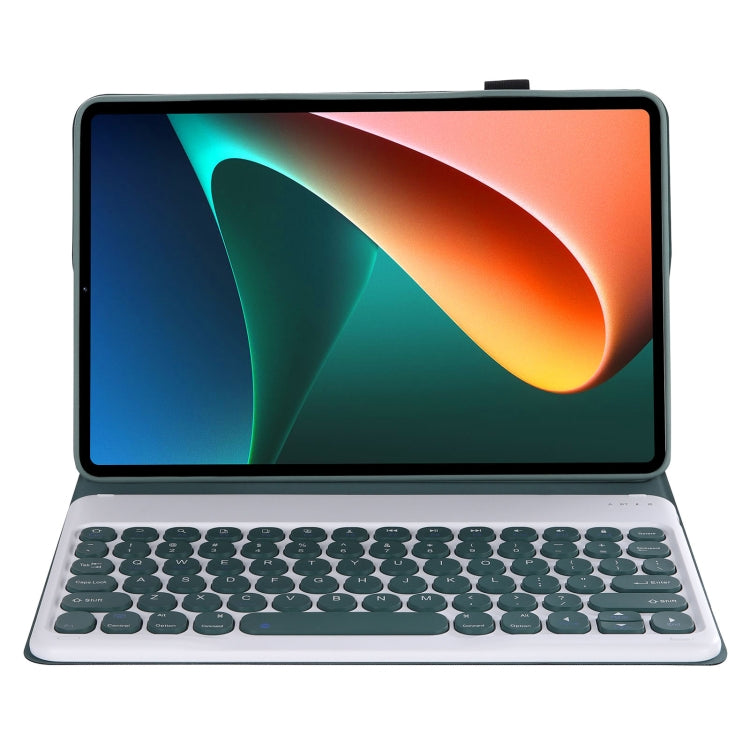 Y0N5 TPU Tablet Case Lambskin Texture Round Keycap Bluetooth Keyboard Leather Tablet Case with Holder For Xiaomi Pad 5 / 5 Pro(Dark Green + Dark Green) - Others Keyboard by PMC TechLife | Online Shopping South Africa | PMC TechLife