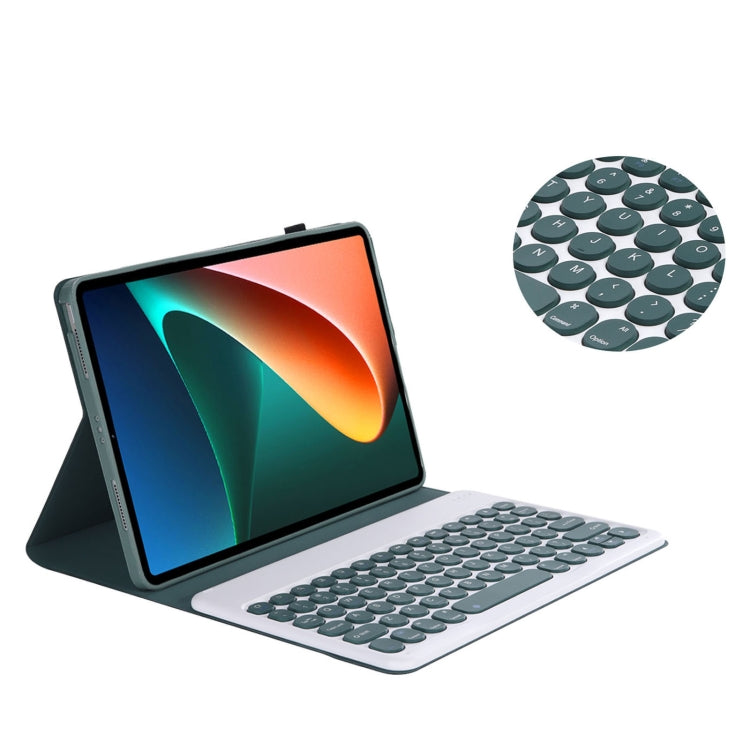 Y0N5 TPU Tablet Case Lambskin Texture Round Keycap Bluetooth Keyboard Leather Tablet Case with Holder For Xiaomi Pad 5 / 5 Pro(Dark Green + Dark Green) - Others Keyboard by PMC TechLife | Online Shopping South Africa | PMC TechLife