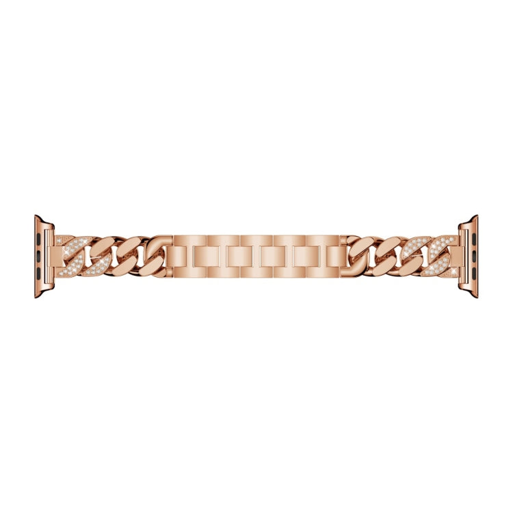 For Apple Watch Series 9&8&7 41mm / SE 3&SE 2&6&SE&5&4 40mm / 3&2&1 38mm Single Row Denim Diamond Alloy Watch Band(Rose Gold)