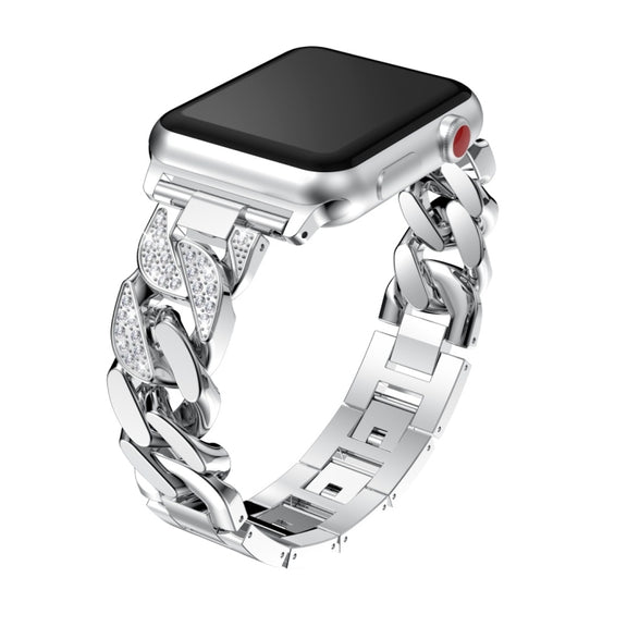 For Apple Watch Series 9&8&7 41mm / SE 3&SE 2&6&SE&5&4 40mm / 3&2&1 38mm Single Row Denim Diamond Alloy Watch Band(Silver)