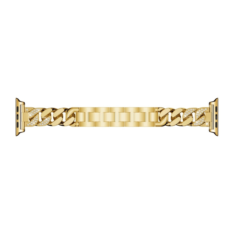 For Apple Watch Series 8&7 45mm / SE 2&6&SE&5&4 44mm / 3&2&1 42mm Single Row Denim Diamond Alloy Watch Band(Gold)