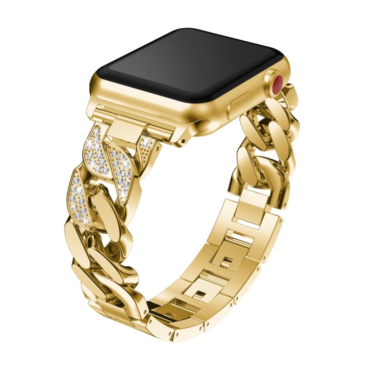 For Apple Watch Series 8&7 45mm / SE 2&6&SE&5&4 44mm / 3&2&1 42mm Single Row Denim Diamond Alloy Watch Band(Gold)