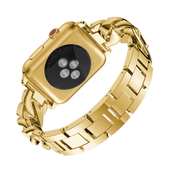 For Apple Watch Series 8&7 45mm / SE 2&6&SE&5&4 44mm / 3&2&1 42mm Single Row Denim Diamond Alloy Watch Band(Gold)