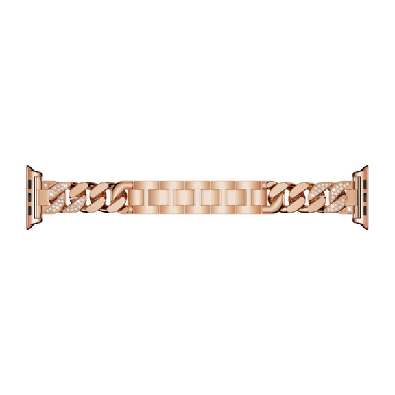 For Apple Watch Series 8&7 45mm / SE 2&6&SE&5&4 44mm / 3&2&1 42mm Single Row Denim Diamond Alloy Watch Band(Rose Gold)