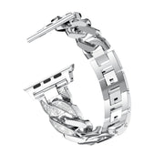 For Apple Watch Series 8&7 45mm / SE 2&6&SE&5&4 44mm / 3&2&1 42mm Single Row Denim Diamond Alloy Watch Band(Silver)