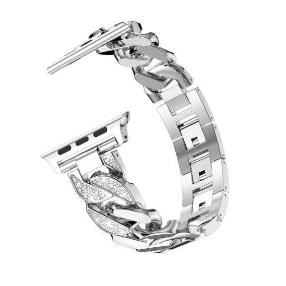 For Apple Watch Series 8&7 45mm / SE 2&6&SE&5&4 44mm / 3&2&1 42mm Single Row Denim Diamond Alloy Watch Band(Silver)