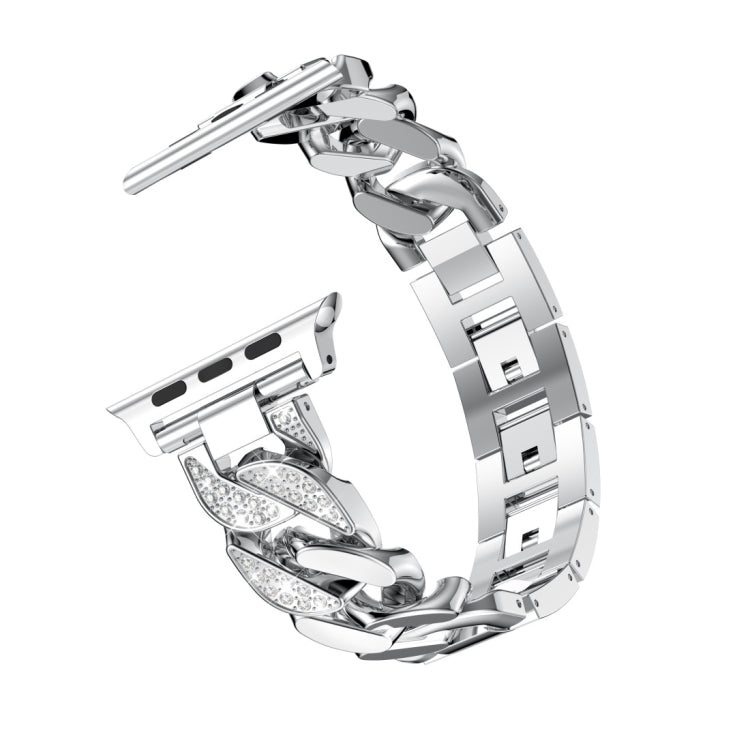 For Apple Watch Series 8&7 45mm / SE 2&6&SE&5&4 44mm / 3&2&1 42mm Single Row Denim Diamond Alloy Watch Band(Silver)