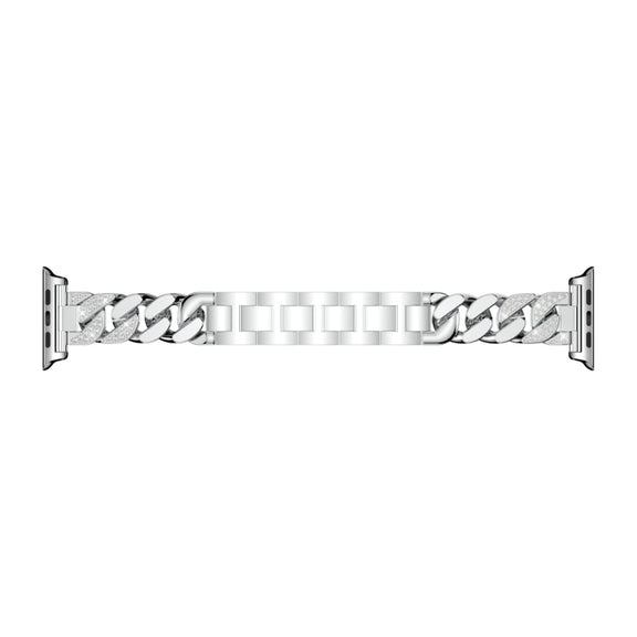 For Apple Watch Series 8&7 45mm / SE 2&6&SE&5&4 44mm / 3&2&1 42mm Single Row Denim Diamond Alloy Watch Band(Silver)