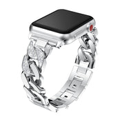 For Apple Watch Series 8&7 45mm / SE 2&6&SE&5&4 44mm / 3&2&1 42mm Single Row Denim Diamond Alloy Watch Band(Silver)