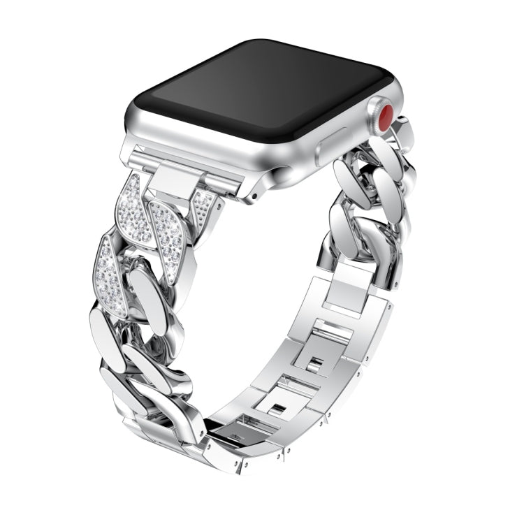 For Apple Watch Series 8&7 45mm / SE 2&6&SE&5&4 44mm / 3&2&1 42mm Single Row Denim Diamond Alloy Watch Band(Silver)