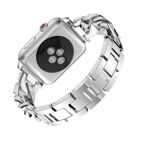 For Apple Watch Series 8&7 45mm / SE 2&6&SE&5&4 44mm / 3&2&1 42mm Single Row Denim Diamond Alloy Watch Band(Silver)