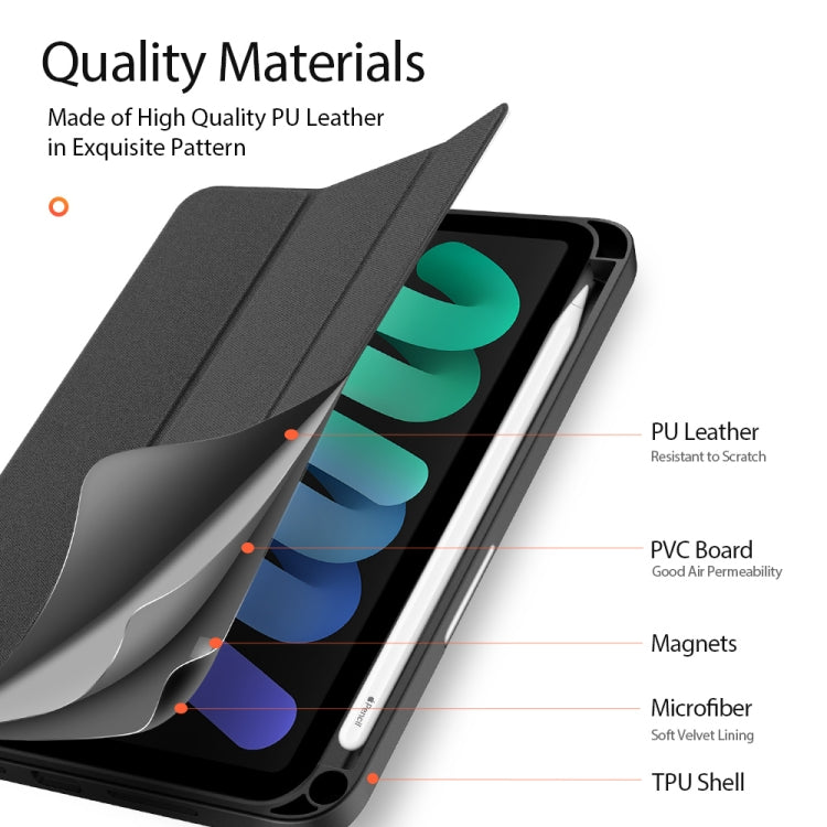 For iPad mini 7 / mini 6 DUX DUCIS Domo Series Horizontal Flip Magnetic TPU + PU Leather Tablet Case with Three-folding Holder & Pen Slot(Black)
