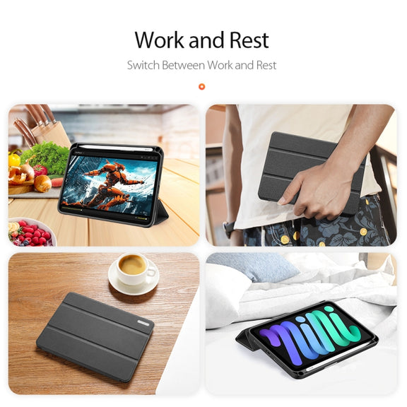For iPad mini 7 / mini 6 DUX DUCIS Domo Series Horizontal Flip Magnetic TPU + PU Leather Tablet Case with Three-folding Holder & Pen Slot(Black)
