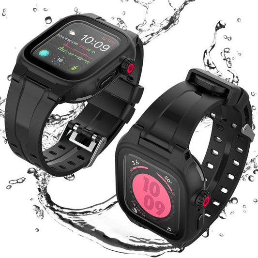 For Apple Watch Series SE 2&6&SE&5&4 44mm RedPepper IP68 Waterproof Screen Protector + Watchband + Protective Case(Black) - free shipping - PMC Jewellery - Order now!