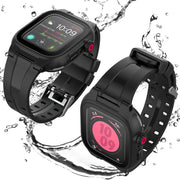 For Apple Watch Series SE 2&6&SE&5&4 44mm RedPepper IP68 Water-resistant Screen Protector + Watchband + Protective Case(Black)