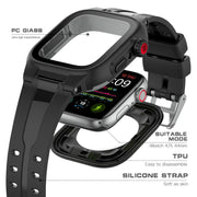 For Apple Watch Series SE 2&6&SE&5&4 44mm RedPepper IP68 Water-resistant Screen Protector + Watchband + Protective Case(Black)