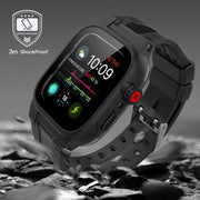 For Apple Watch Series SE 2&6&SE&5&4 44mm RedPepper IP68 Water-resistant Screen Protector + Watchband + Protective Case(Black)