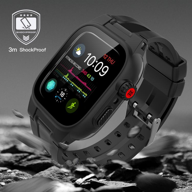 For Apple Watch Series SE 2&6&SE&5&4 44mm RedPepper IP68 Water-resistant Screen Protector + Watchband + Protective Case(Black)