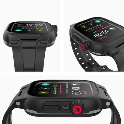 For Apple Watch Series SE 2&6&SE&5&4 44mm RedPepper IP68 Waterproof Screen Protector + Watchband + Protective Case(Black) - free shipping - PMC Jewellery - Order now!