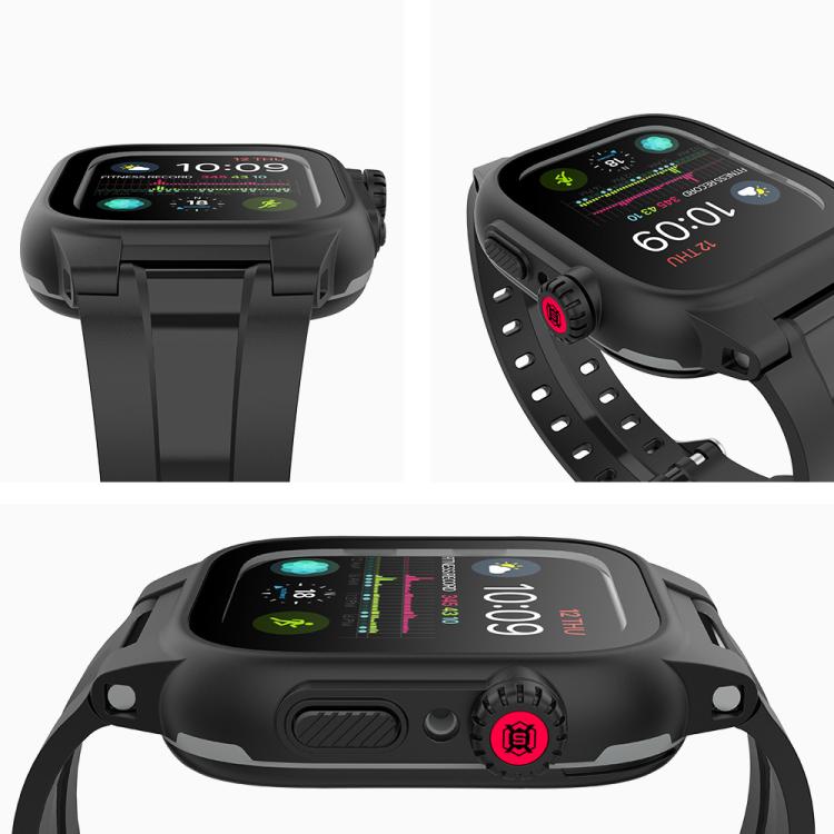 For Apple Watch Series SE 2&6&SE&5&4 44mm RedPepper IP68 Water-resistant Screen Protector + Watchband + Protective Case(Black)