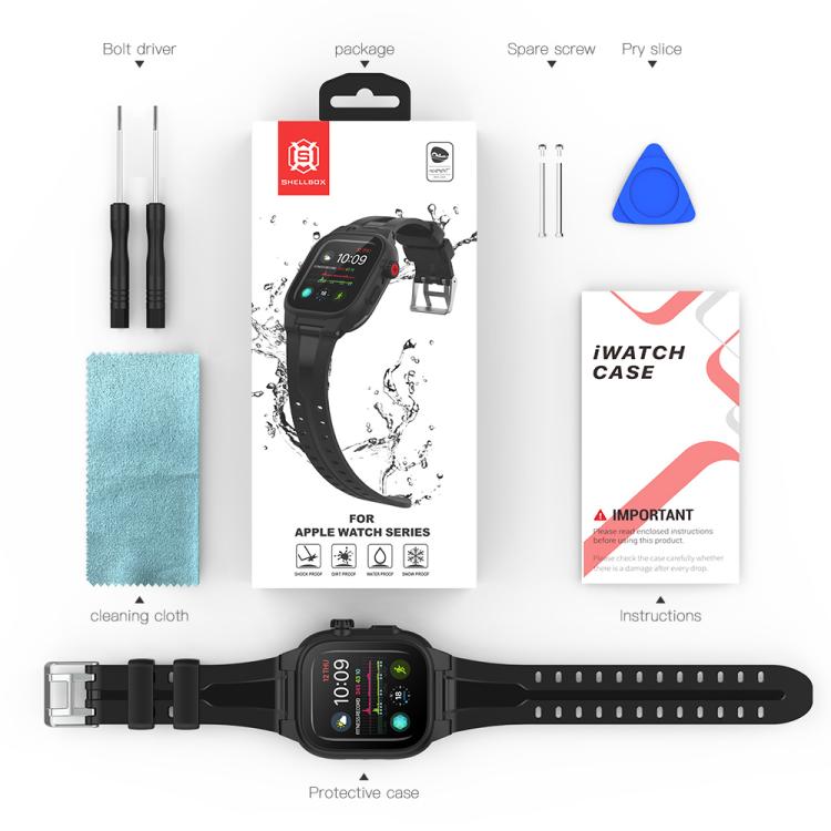 For Apple Watch Series SE 2&6&SE&5&4 44mm RedPepper IP68 Waterproof Screen Protector + Watchband + Protective Case(Black) - free shipping - PMC Jewellery - Order now!