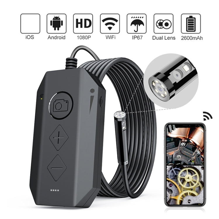 Y17 5MP 7.9mm Dual-lens HD Autofocus WiFi Industrial Digital Endoscope Zoomable Snake Camera, Cable Length:5m Hard Cable(Black)