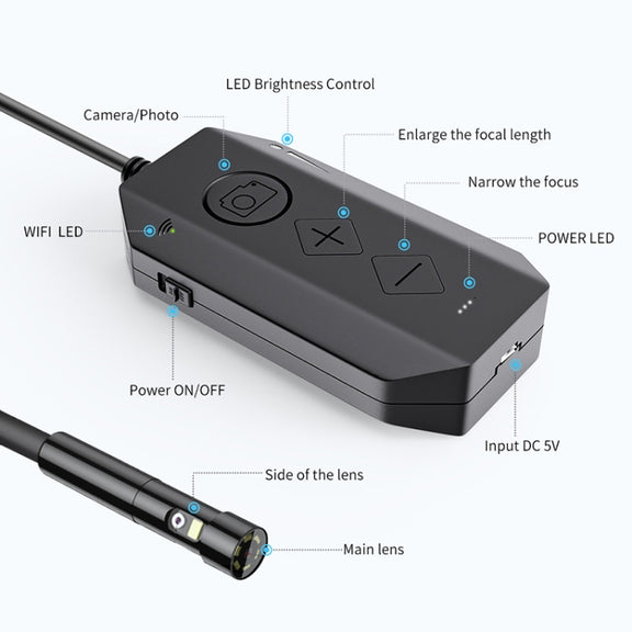 Y17 5MP 7.9mm Dual-lens HD Autofocus WiFi Industrial Digital Endoscope Zoomable Snake Camera, Cable Length:5m Hard Cable(Black)