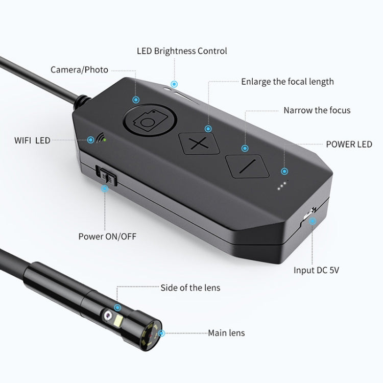 Y17 5MP 7.9mm Dual-lens HD Autofocus WiFi Industrial Digital Endoscope Zoomable Snake Camera, Cable Length:5m Hard Cable(Black)